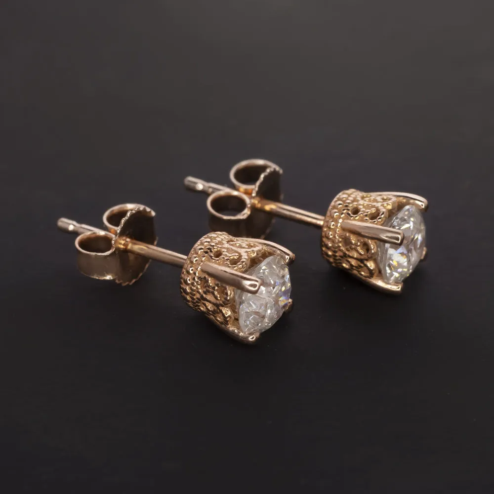 0.73ct VERY GOOD ROUND CUT DIAMOND STUD EARRINGS VINTAGE STYLE ROSE GOLD 3/4ct