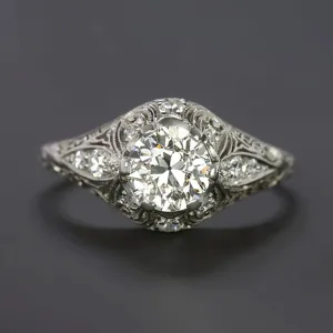 1.04ct OLD EUROPEAN CUT DIAMOND ENGAGEMENT RING GIA CERTIFIED FILIGREE VINTAGE