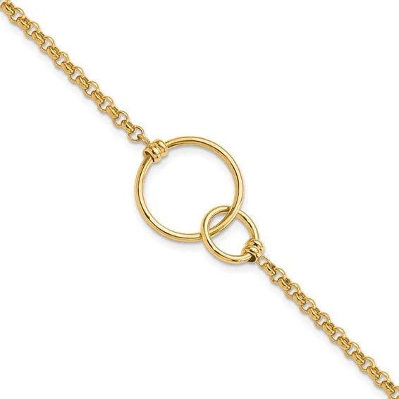 10k Yellow Double Circle Polished Link Bracelet