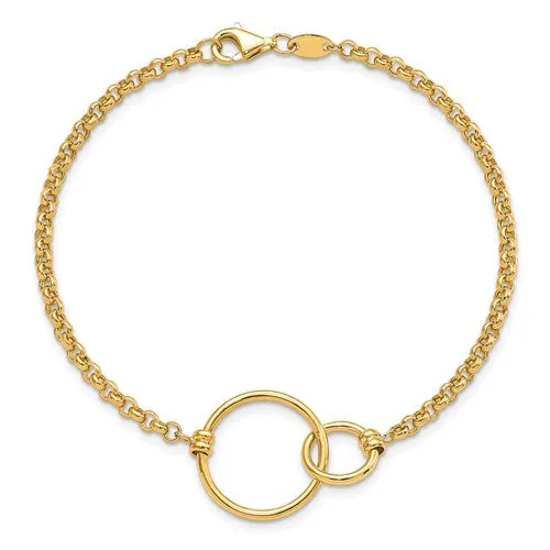 10k Yellow Double Circle Polished Link Bracelet