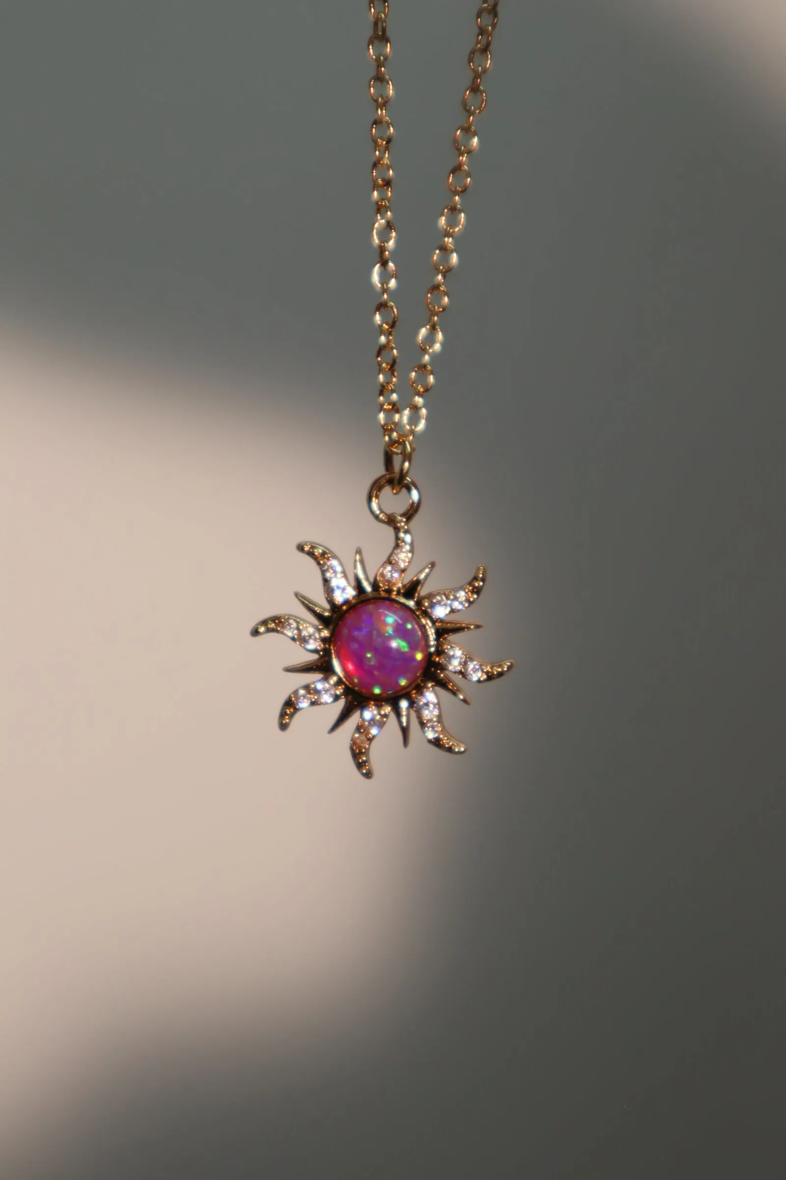 14K Real Gold Plated Purple Opal Sun Necklace