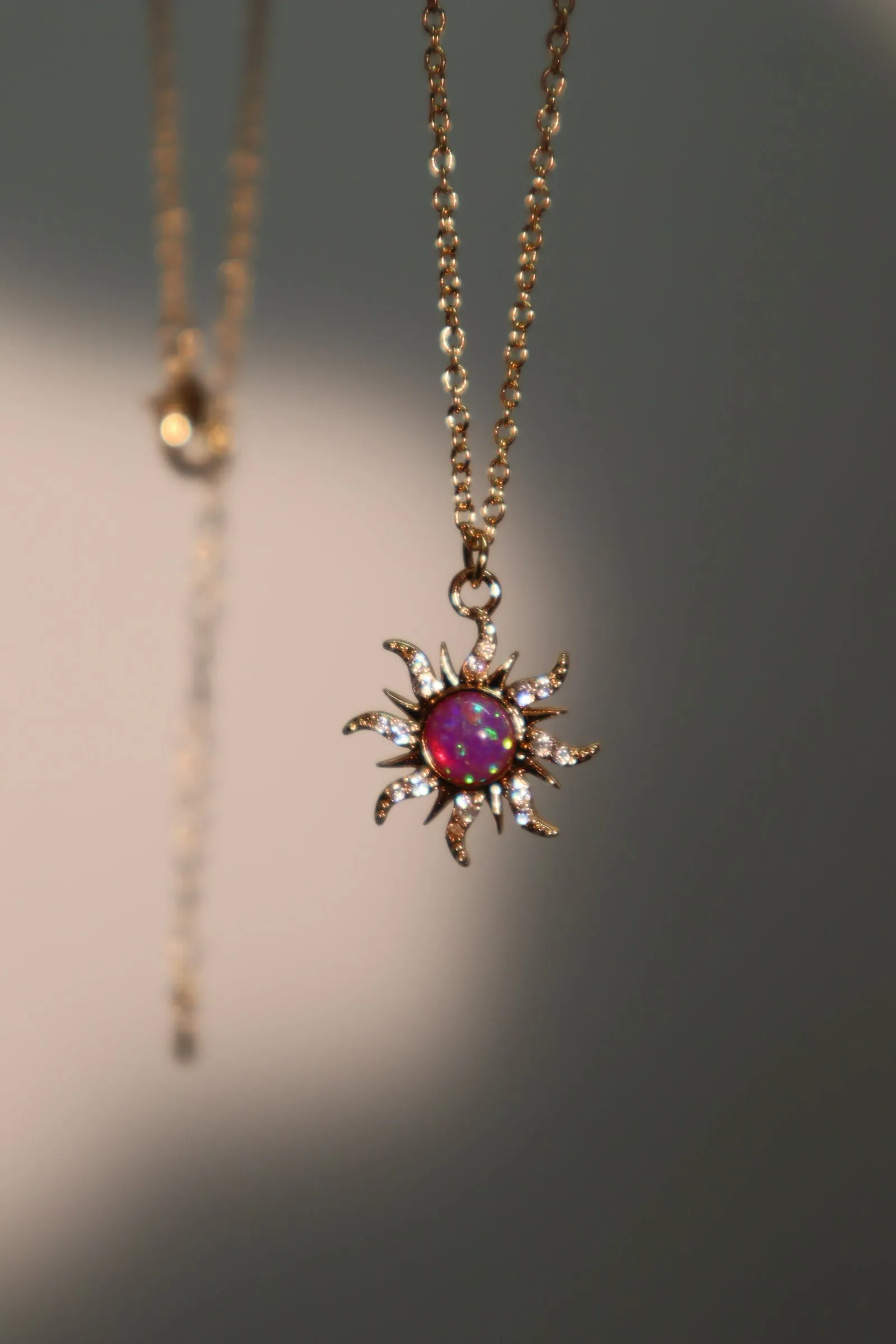 14K Real Gold Plated Purple Opal Sun Necklace