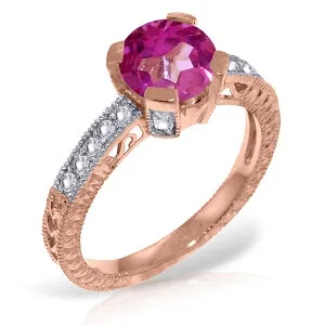 14K Solid Rose Gold Ring Natural Diamond & Pink Topaz Series