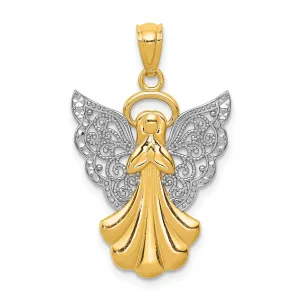 14k Two Tone Gold Filigree Angel Charm Pendant