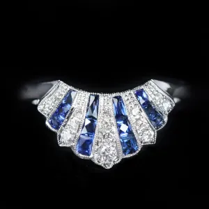 14k White Gold Diamond and Sapphire Tiara Band