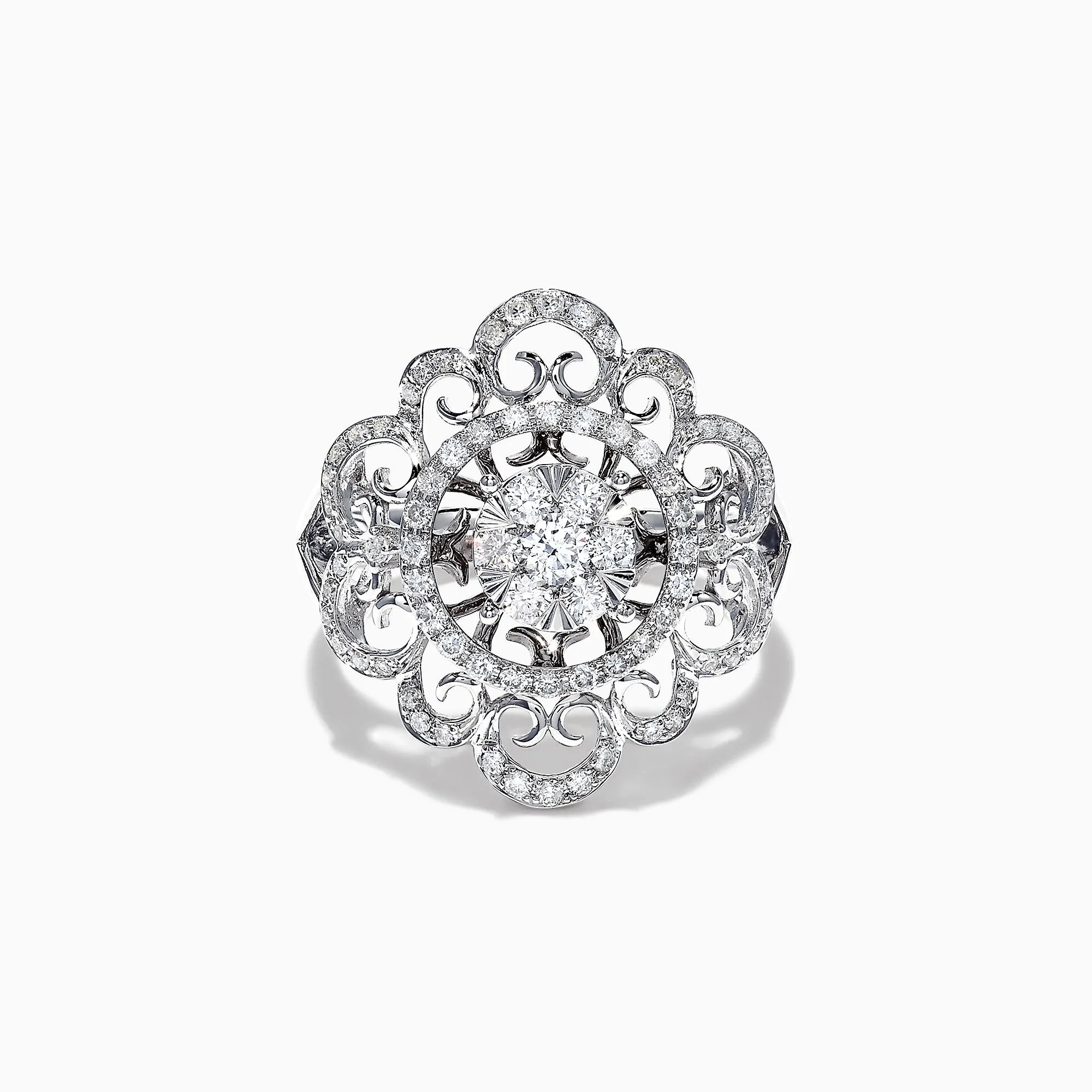 14K White Gold Diamond Filigree Ring, 0.76 TCW