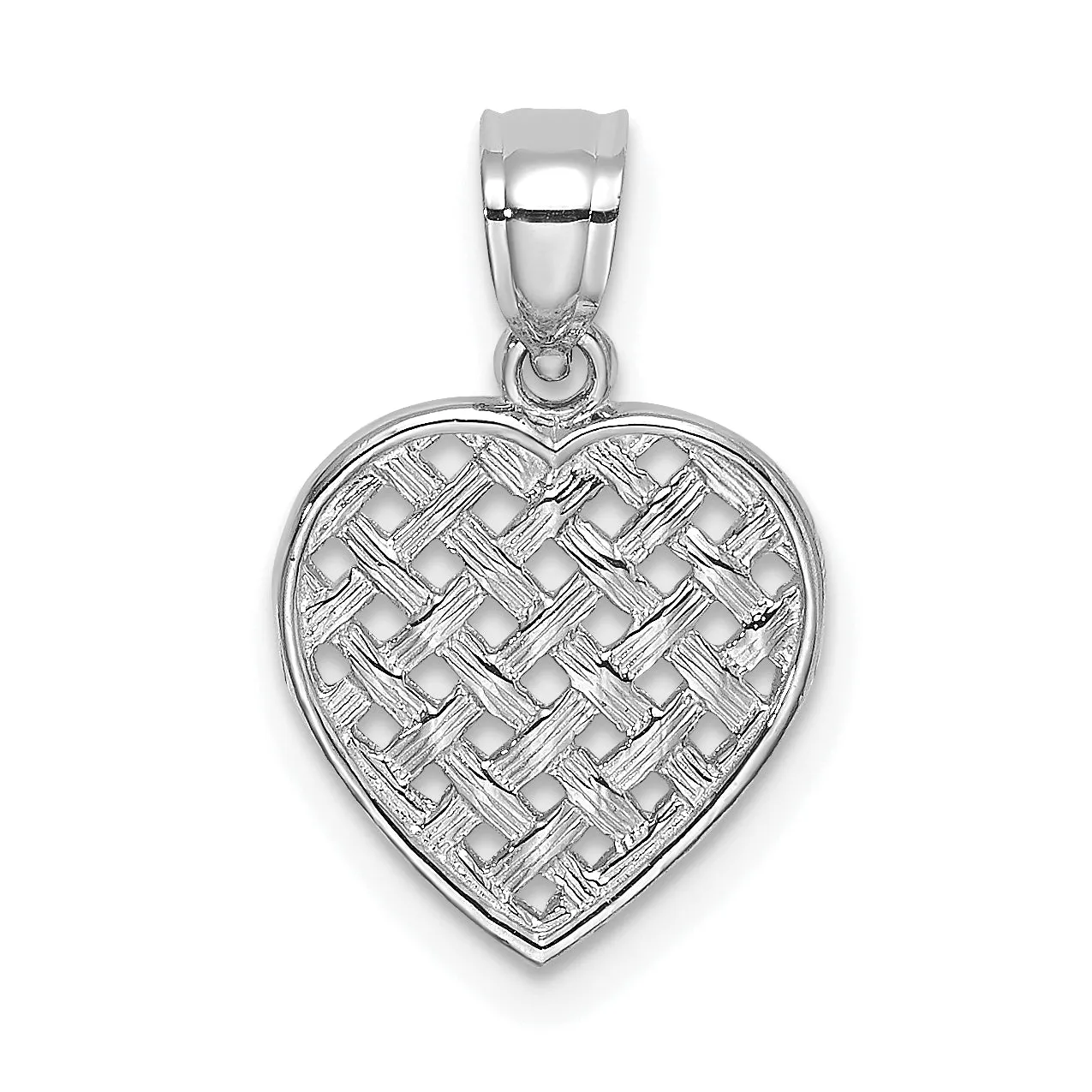 14K White Gold Textured Filigree Woven Heart Design Pendant