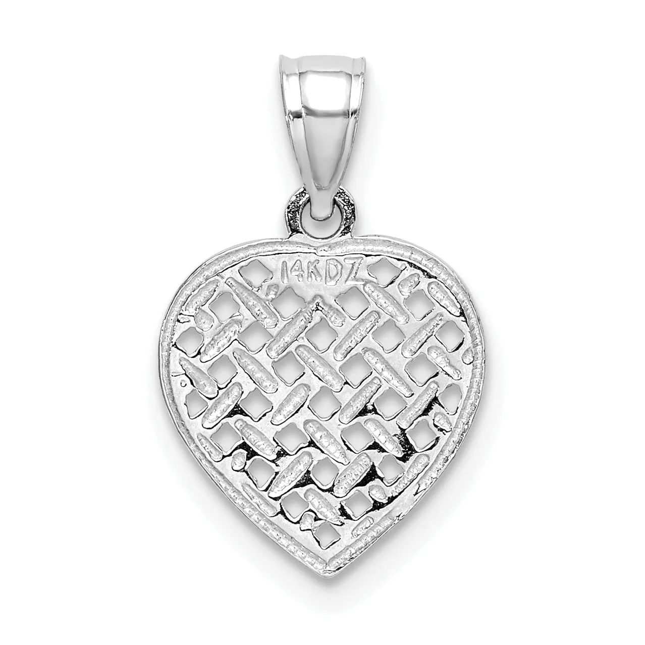 14K White Gold Textured Filigree Woven Heart Design Pendant