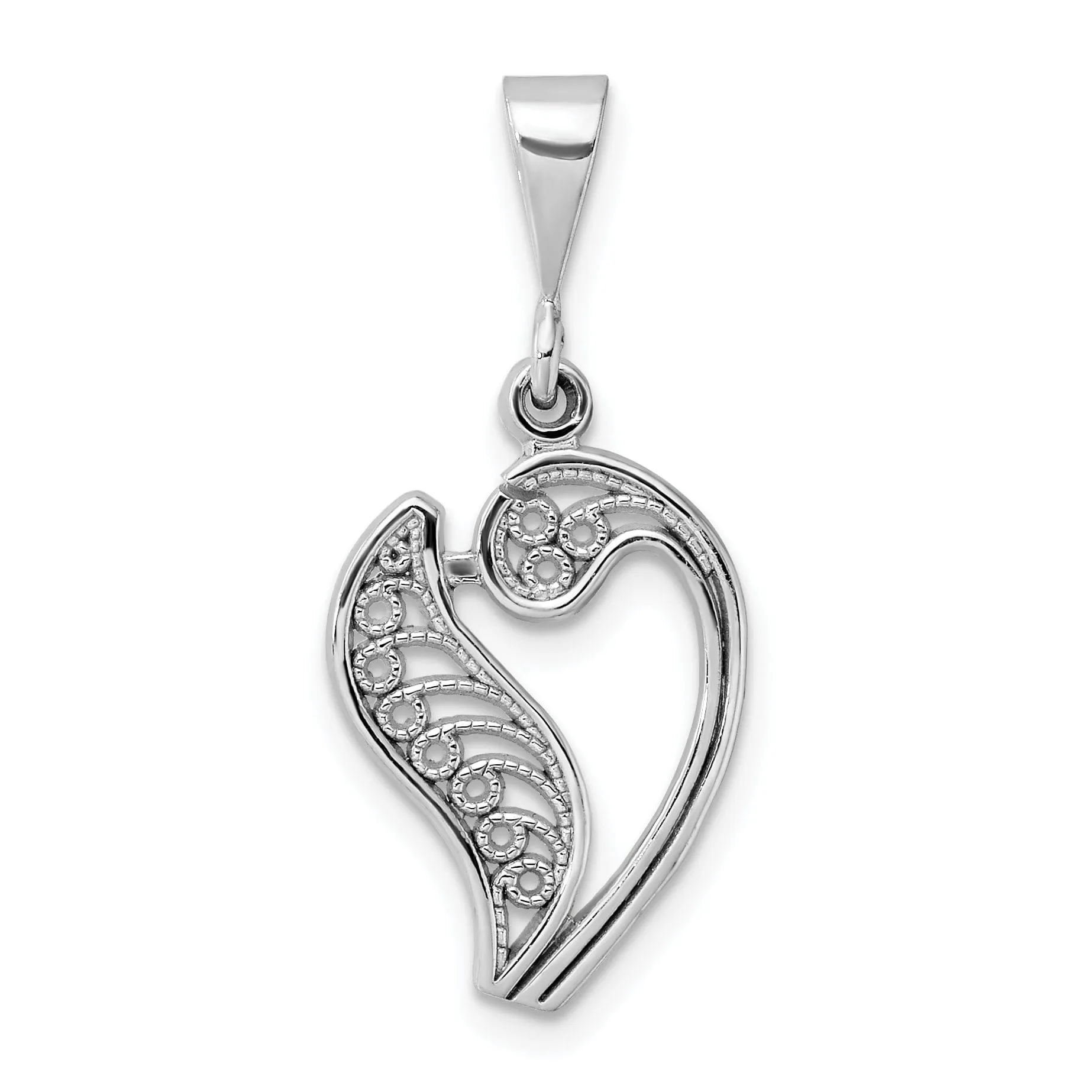 14K White GoldFancy Filigree Script Design Letter V Initial Pendant