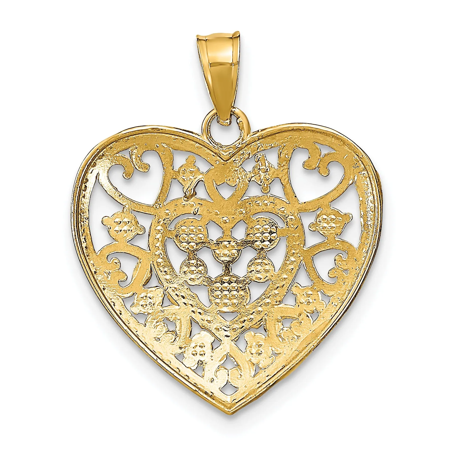 14k Yellow Gold Rhodium Cut-Out Filigree Heart Pendant