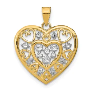 14k Yellow Gold Rhodium Cut-Out Filigree Heart Pendant