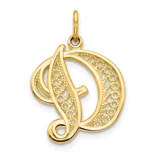 14K Yellow GoldFancy Filigree Script Design Letter D Initial Pendant