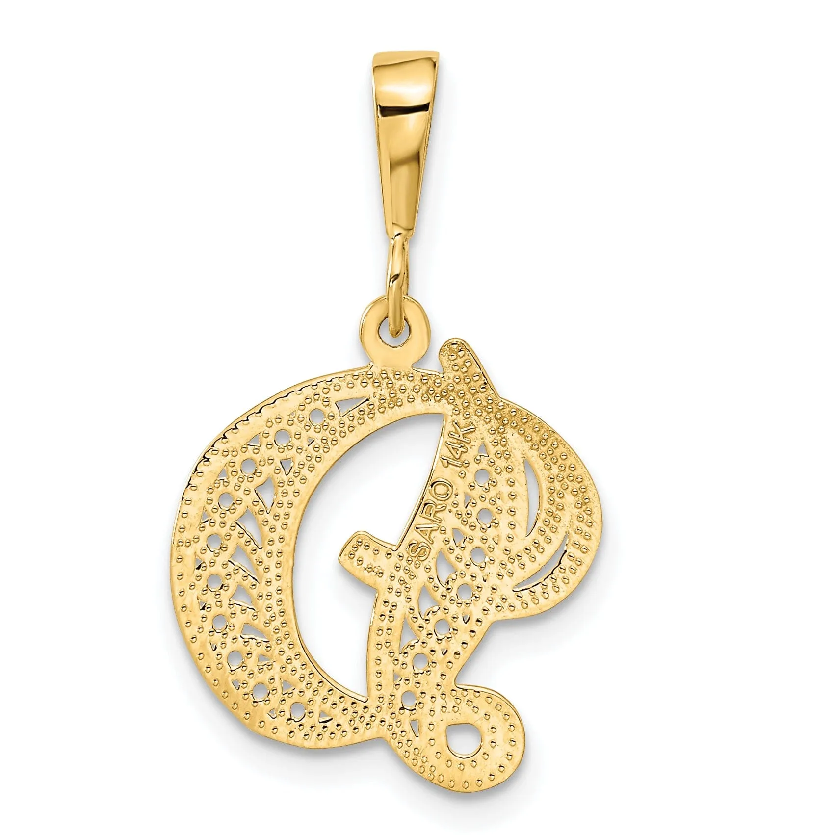 14K Yellow GoldFancy Filigree Script Design Letter D Initial Pendant