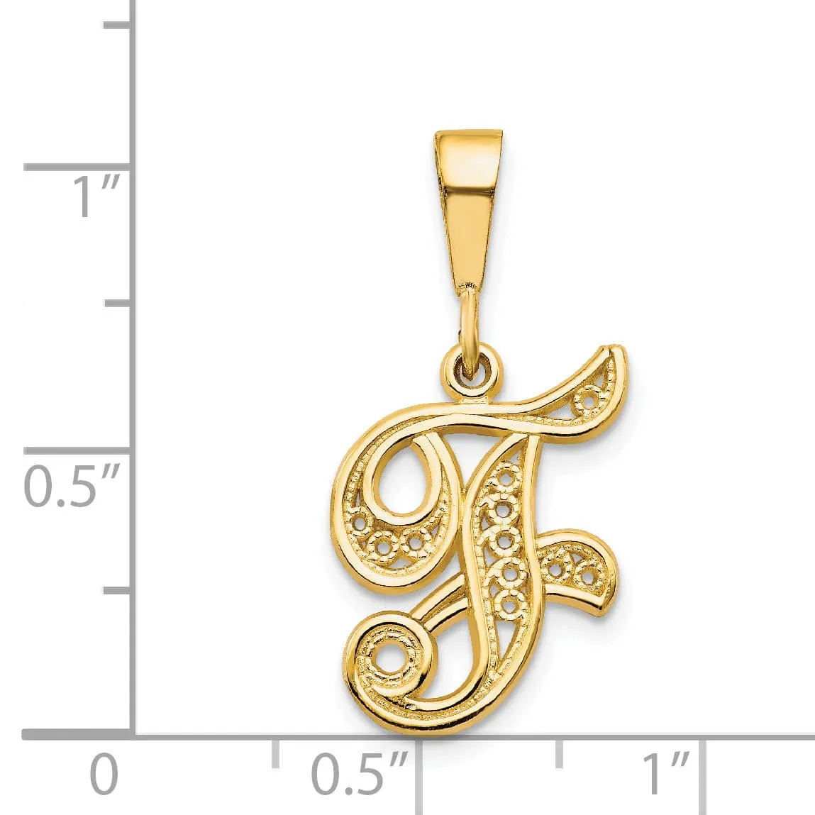 14K Yellow GoldFancy Filigree Script Design Letter F Initial Pendant