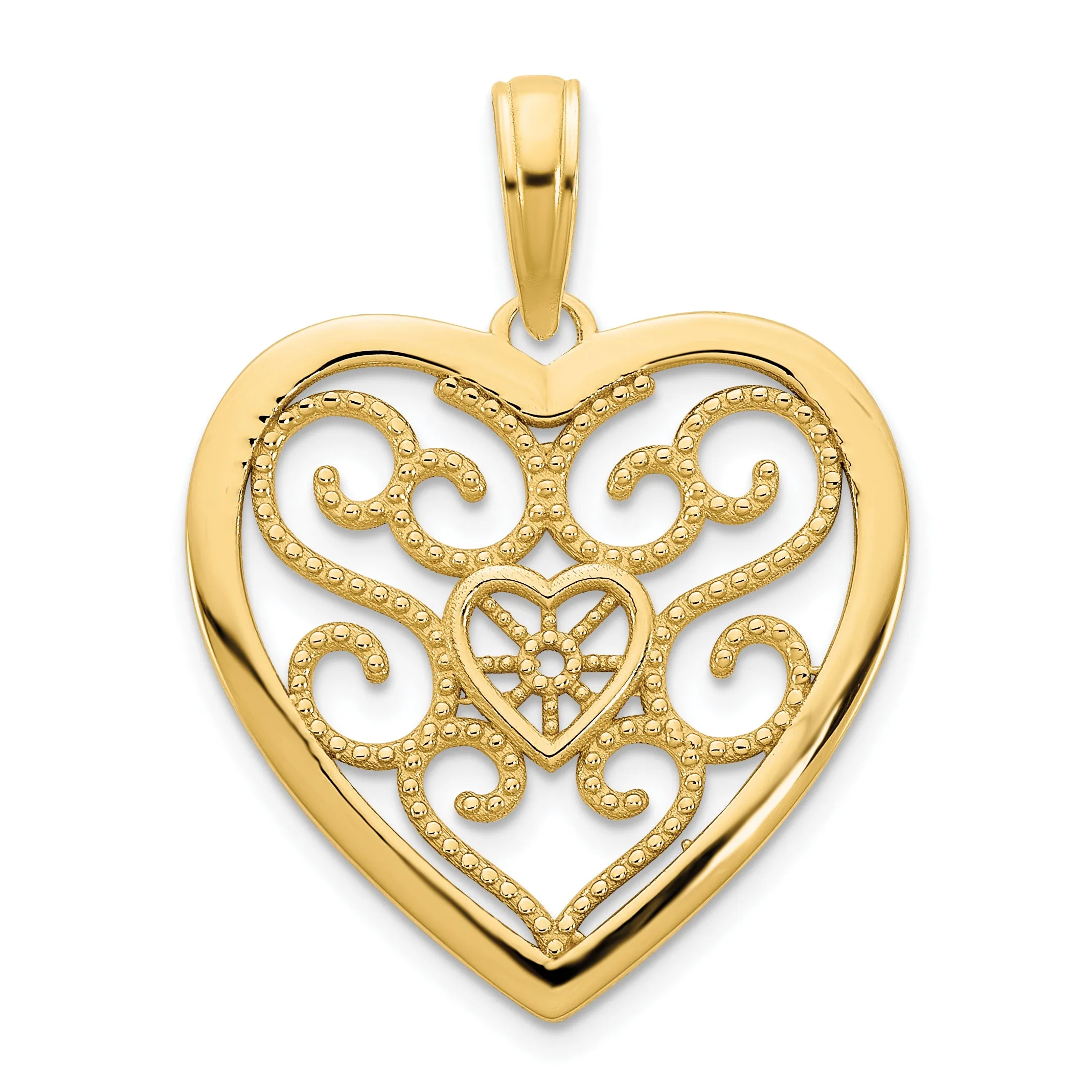 14k Yellow Goldy Fancy Filigree Heart Design Pendant