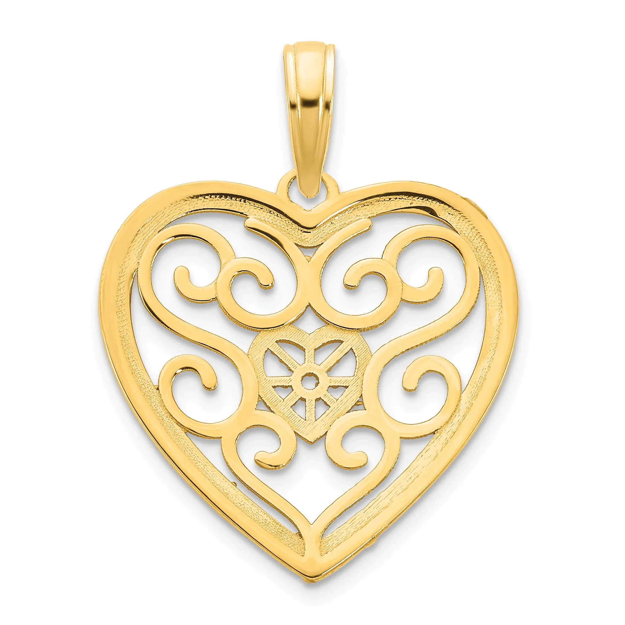 14k Yellow Goldy Fancy Filigree Heart Design Pendant