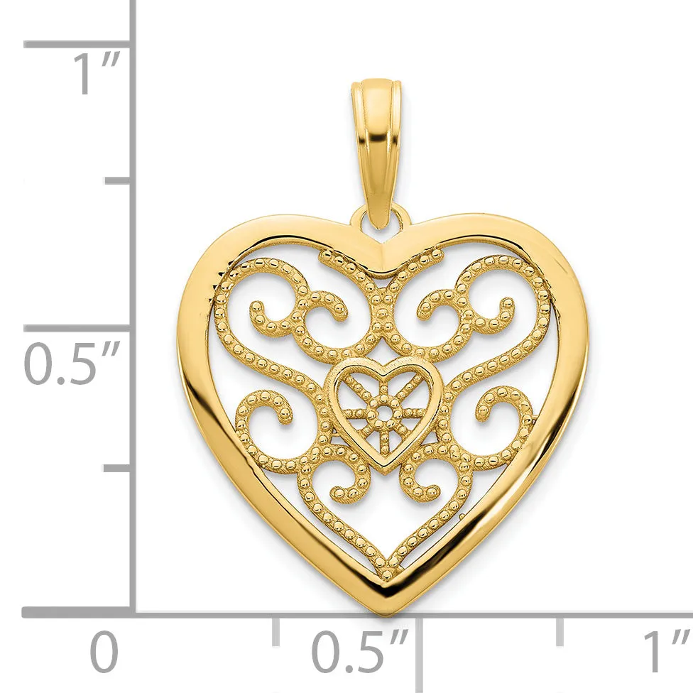 14k Yellow Goldy Fancy Filigree Heart Design Pendant