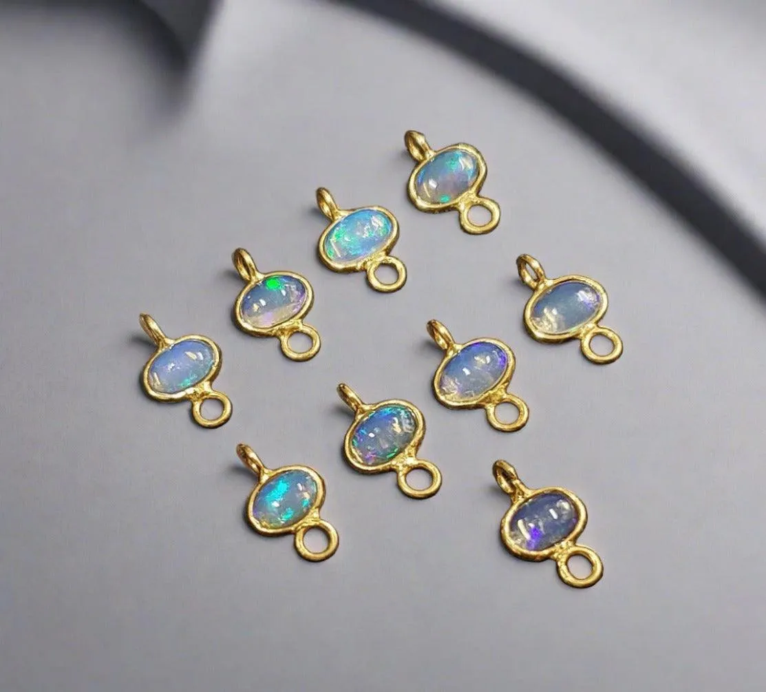 18k Gold Ethiopian Opal Connector Charms