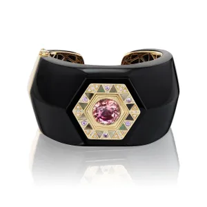 18K Yellow Gold Knife Edge Multi Stone Onyx Cuff