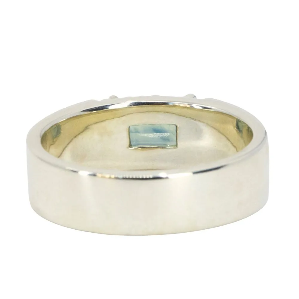 2.05ct Parti Teal Emerald Cut Sapphire Ravine Band Unisex in 14k Green Gold