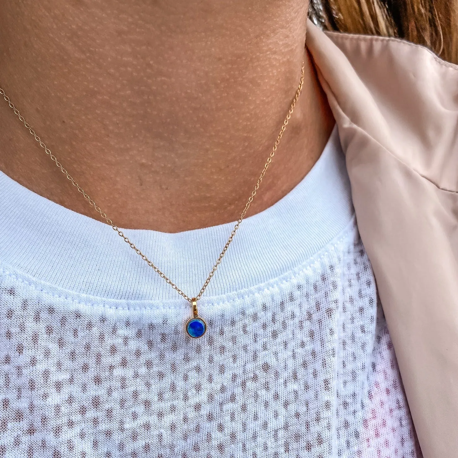 5mm Round Charm Necklace in Lapis Lazuli