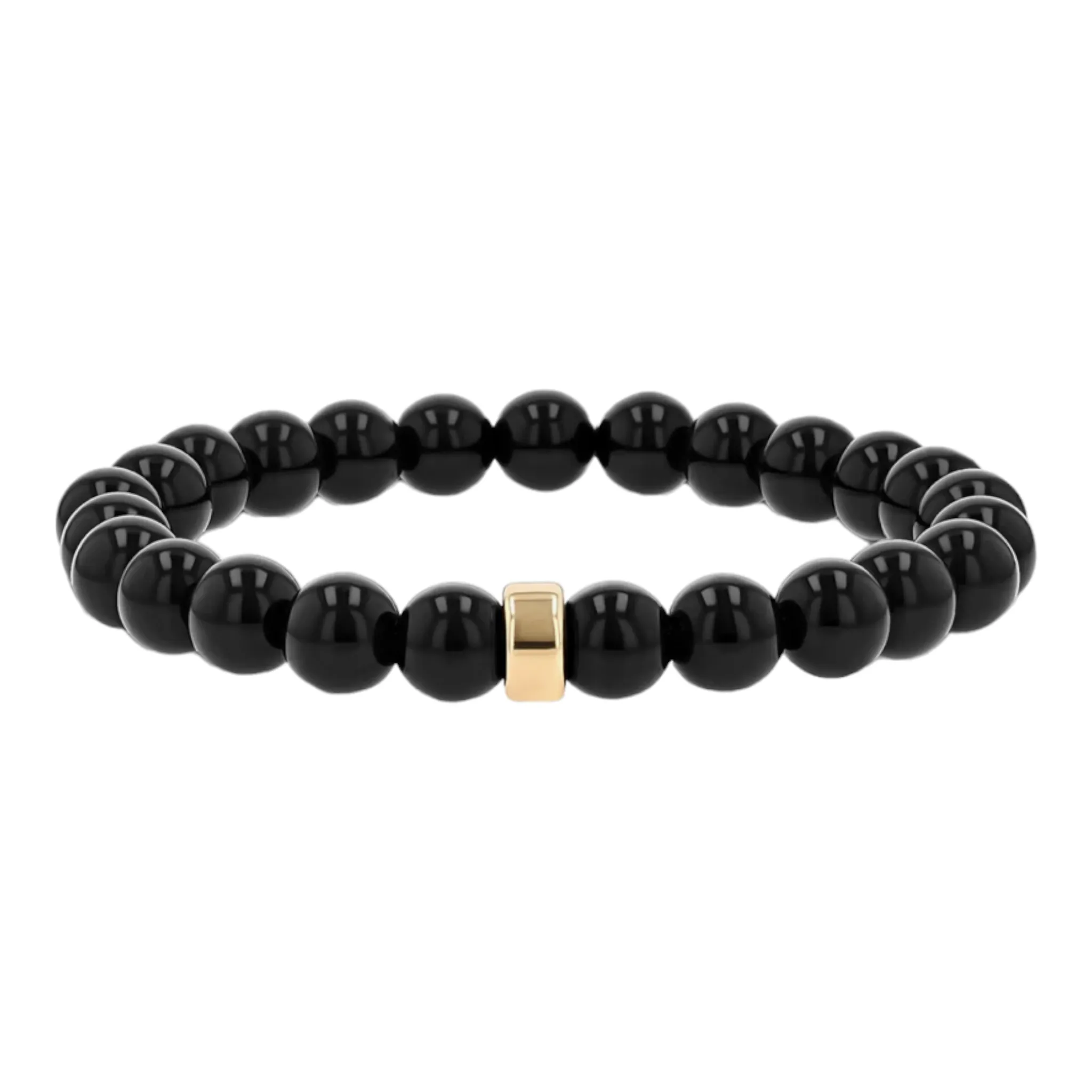 8mm Black Onyx Paired With Solid 14kt Solid Gold Bead Reiki Healing Beaded Gemstone Bracelet