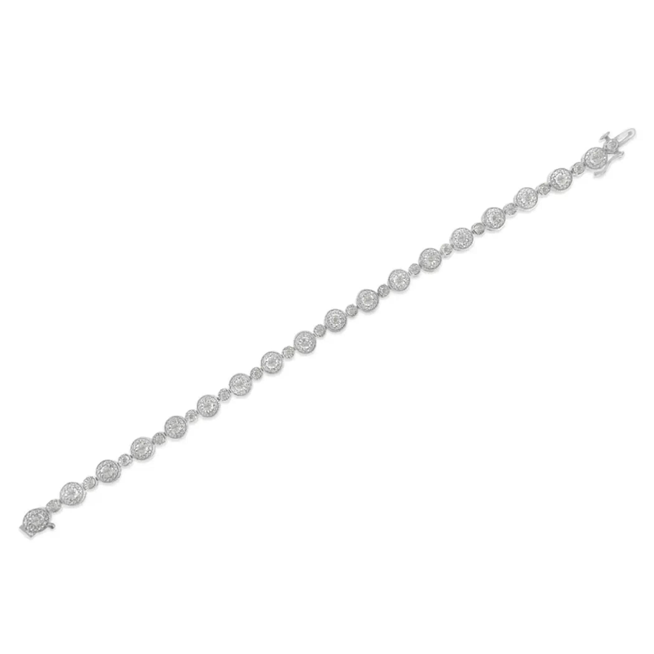 .925 Sterling Silver 1 1/3 cttw Miracle Plate Set Diamond Alternating Link Bracelet (I-J Color, I3 Clarity) -7"