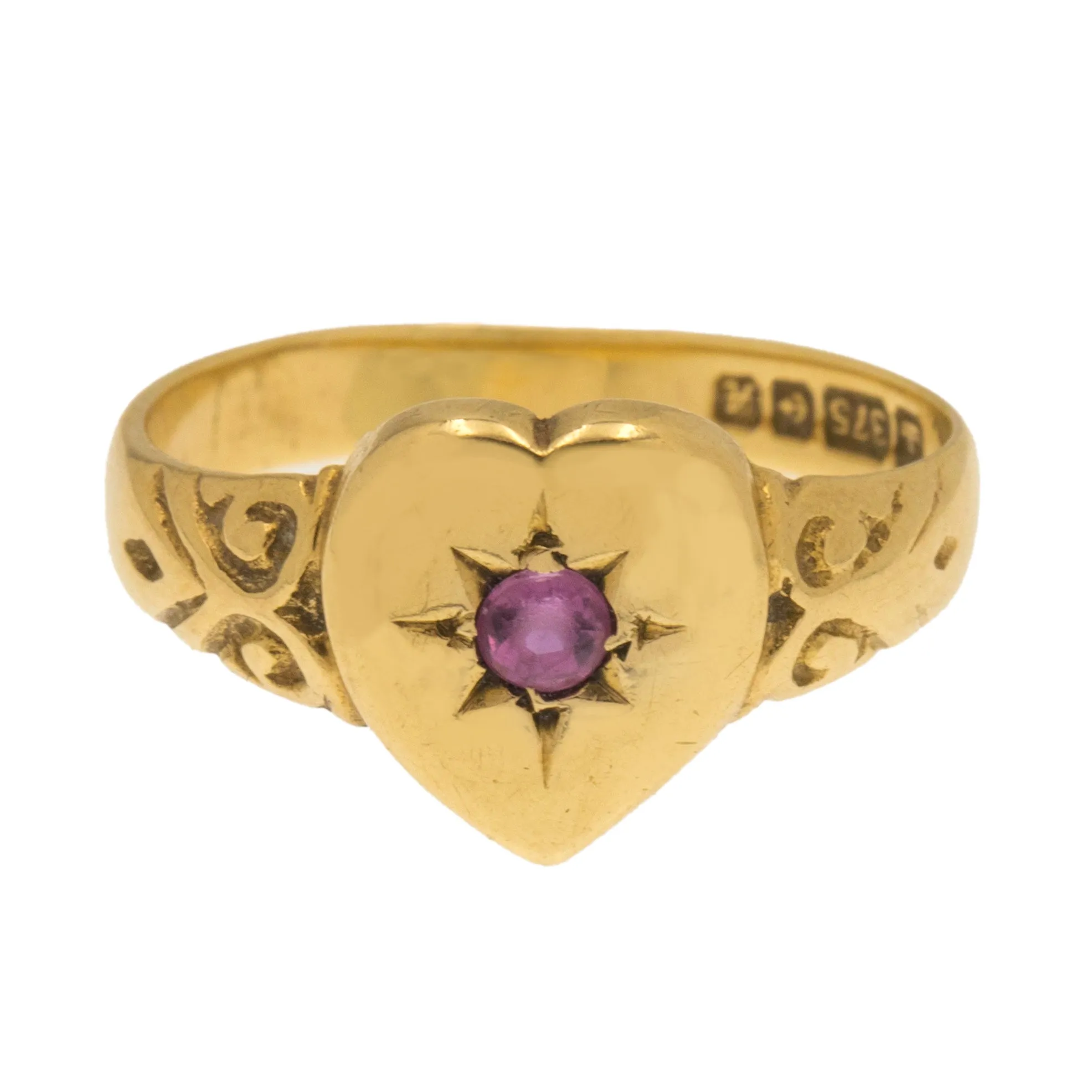 9ct Gold Ruby Heart Signet Ring