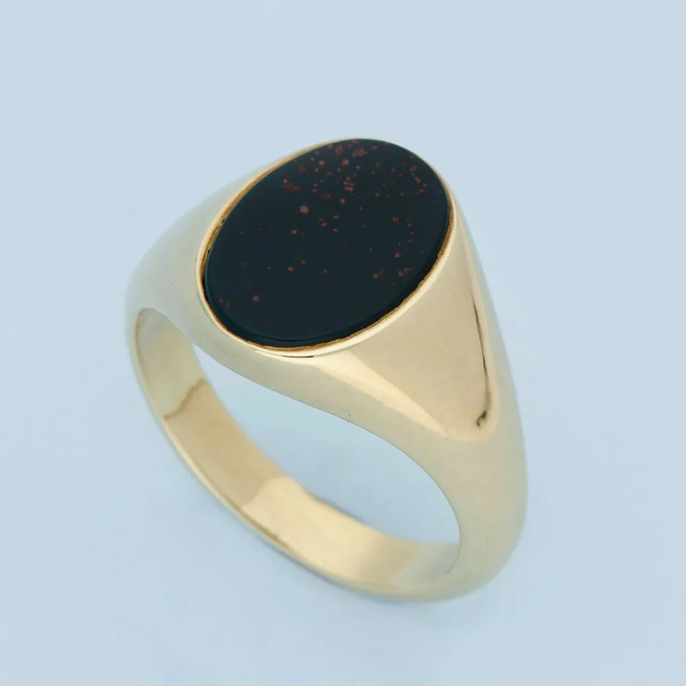 9ct Yellow Gold Bloodstone Oval Signet Ring