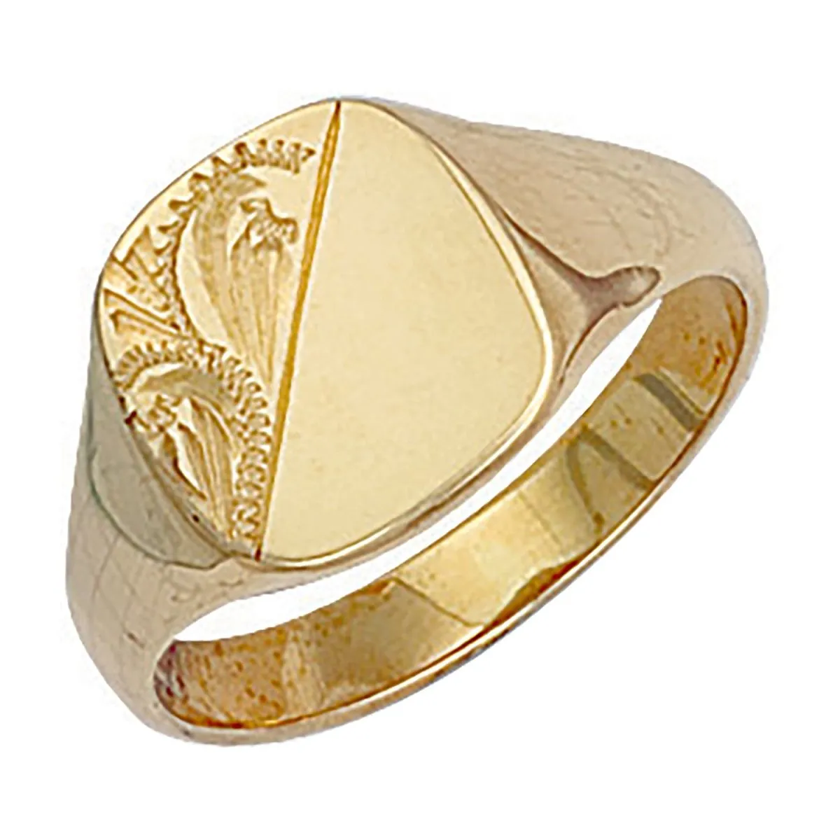 9ct Yellow Gold Cushion Engraved Signet Ring