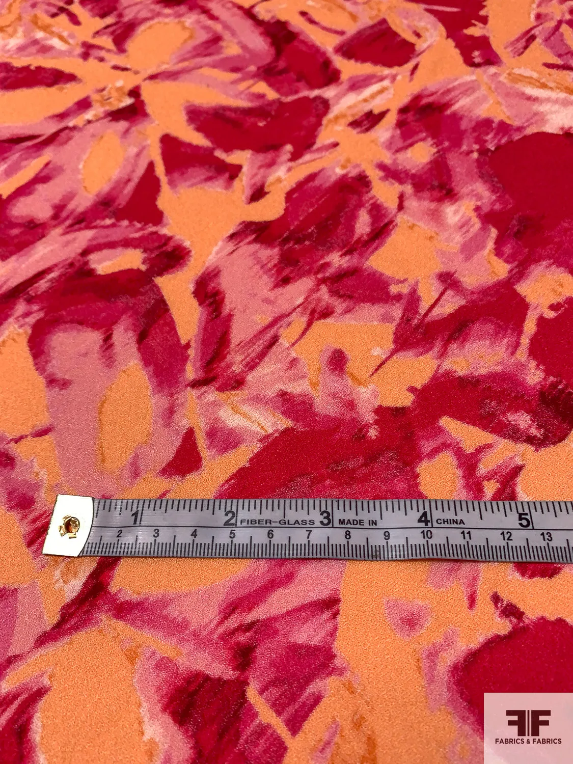 Abstract Painterly Printed Rayon Crepe - Berry Pink / Pink / Peachy Coral