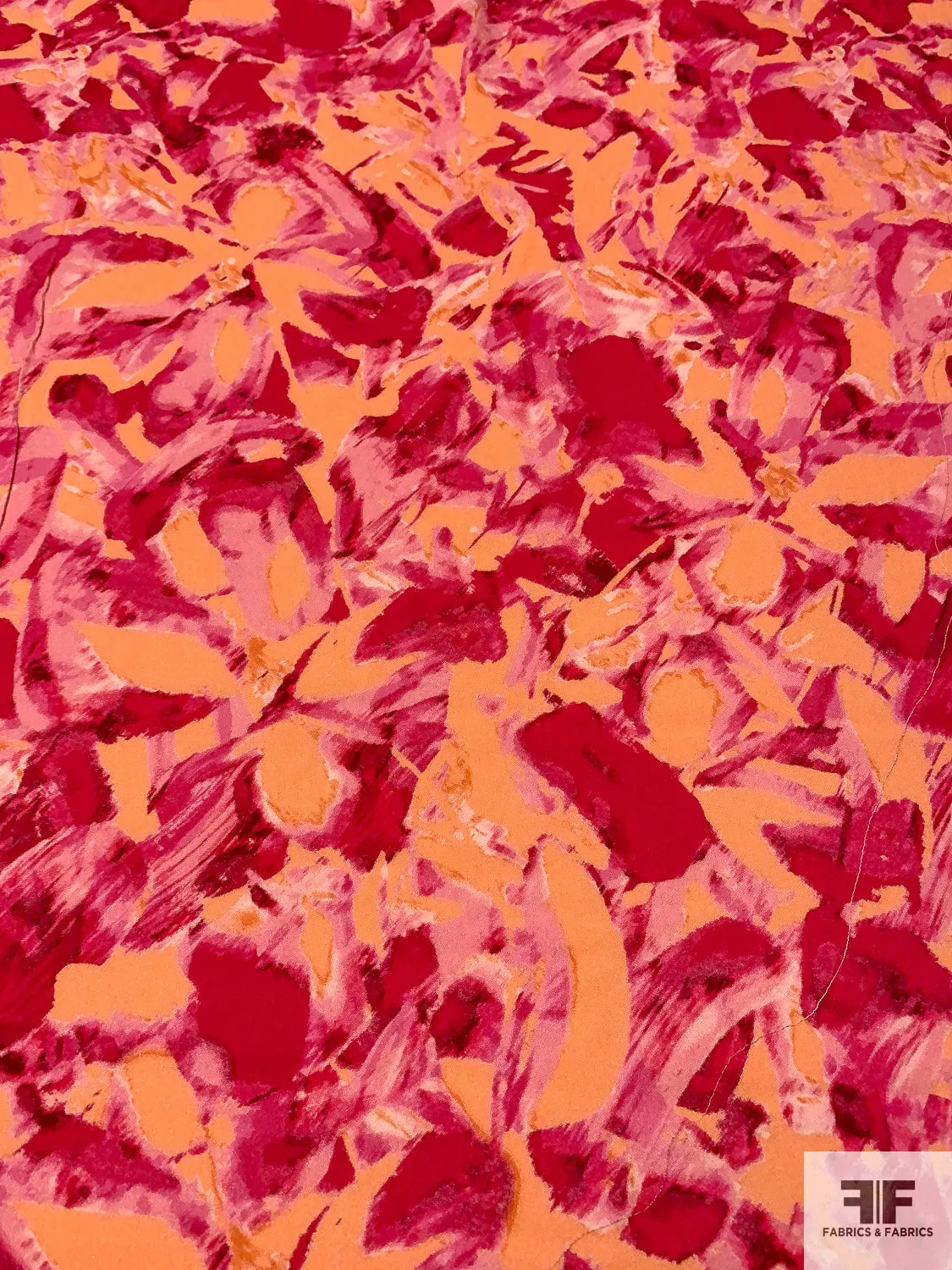 Abstract Painterly Printed Rayon Crepe - Berry Pink / Pink / Peachy Coral