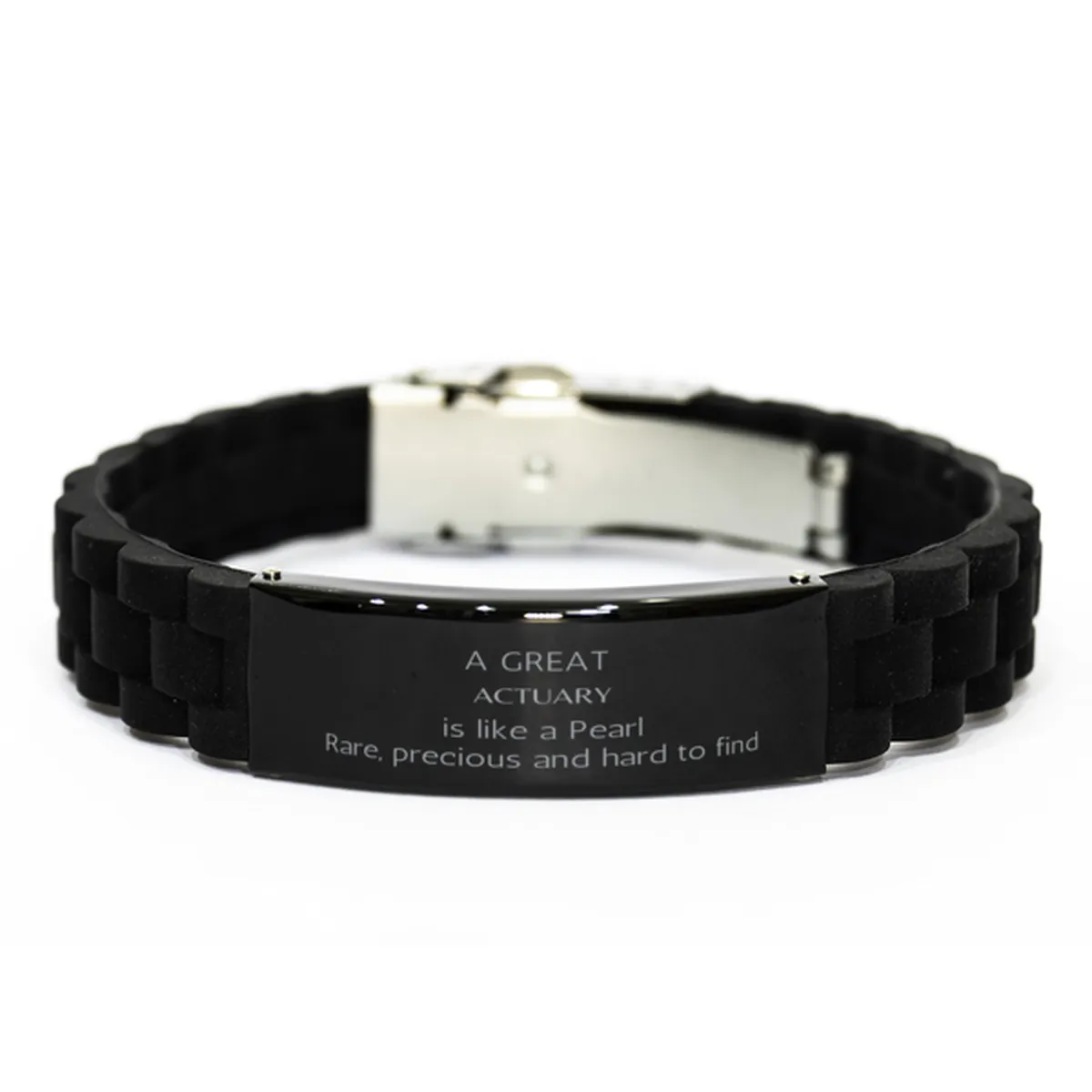 Actuary Engraved Black Glidelock Clasp Bracelet - A Teacher like a Pearl, Rare and Precious Gift for Holidays, Graduation, Confidence Boost