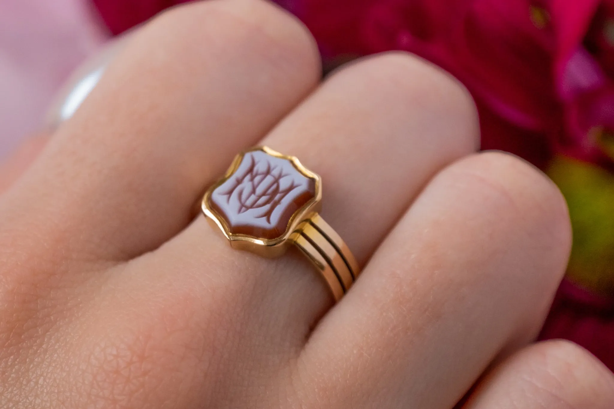 Antique 15ct Gold Sardonyx Signet Ring, 'WCA' Initials