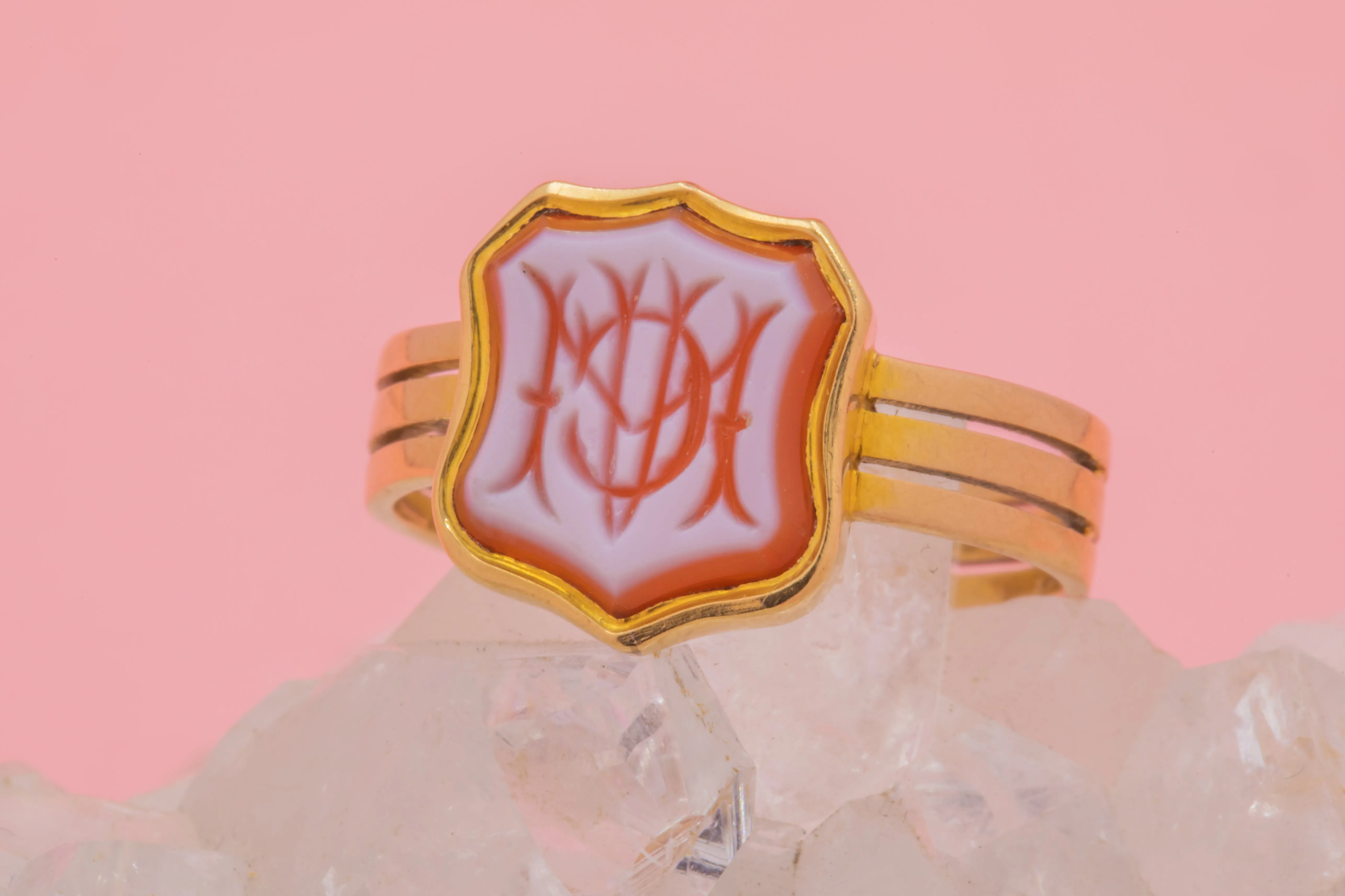 Antique 15ct Gold Sardonyx Signet Ring, 'WCA' Initials