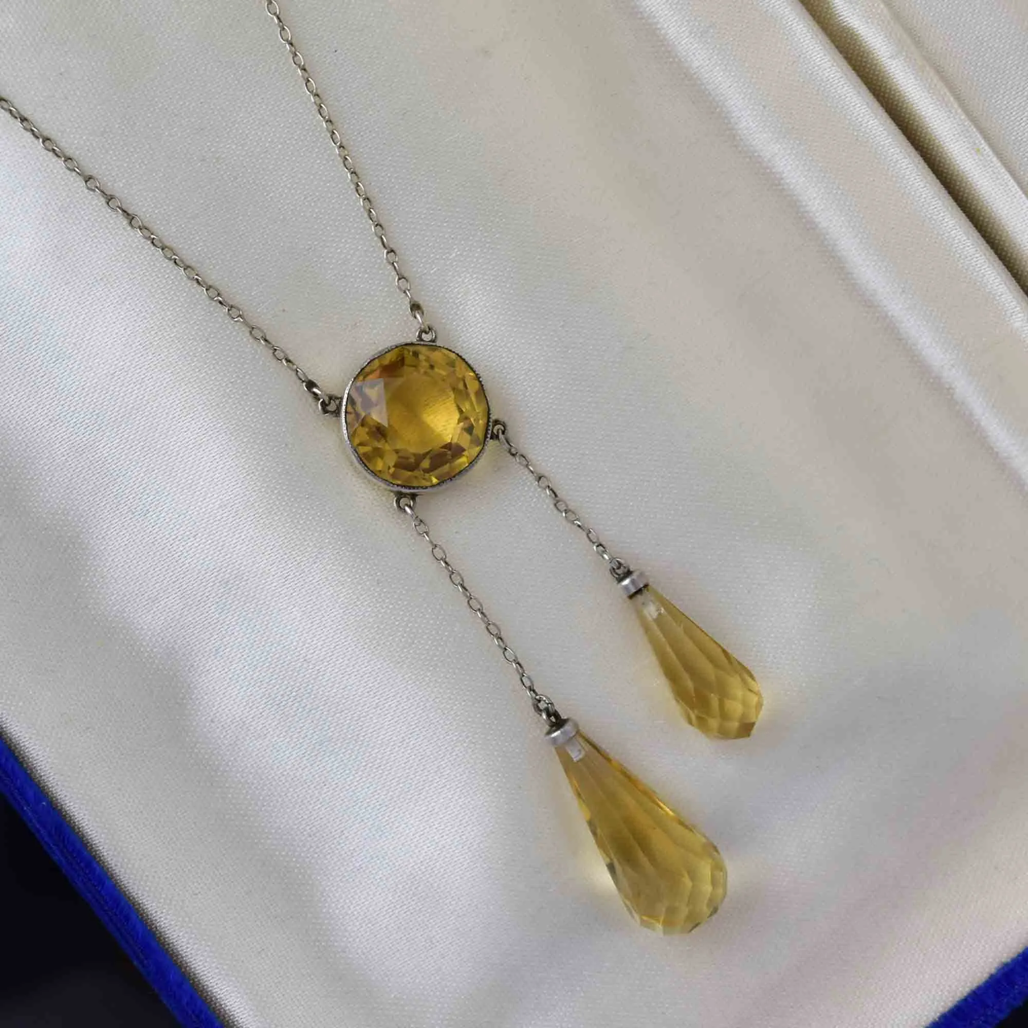 Antique Edwardian Silver Citrine Negligee Necklace