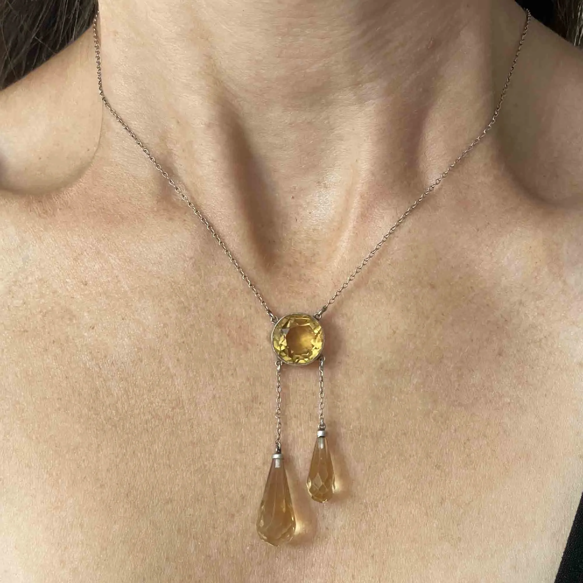 Antique Edwardian Silver Citrine Negligee Necklace