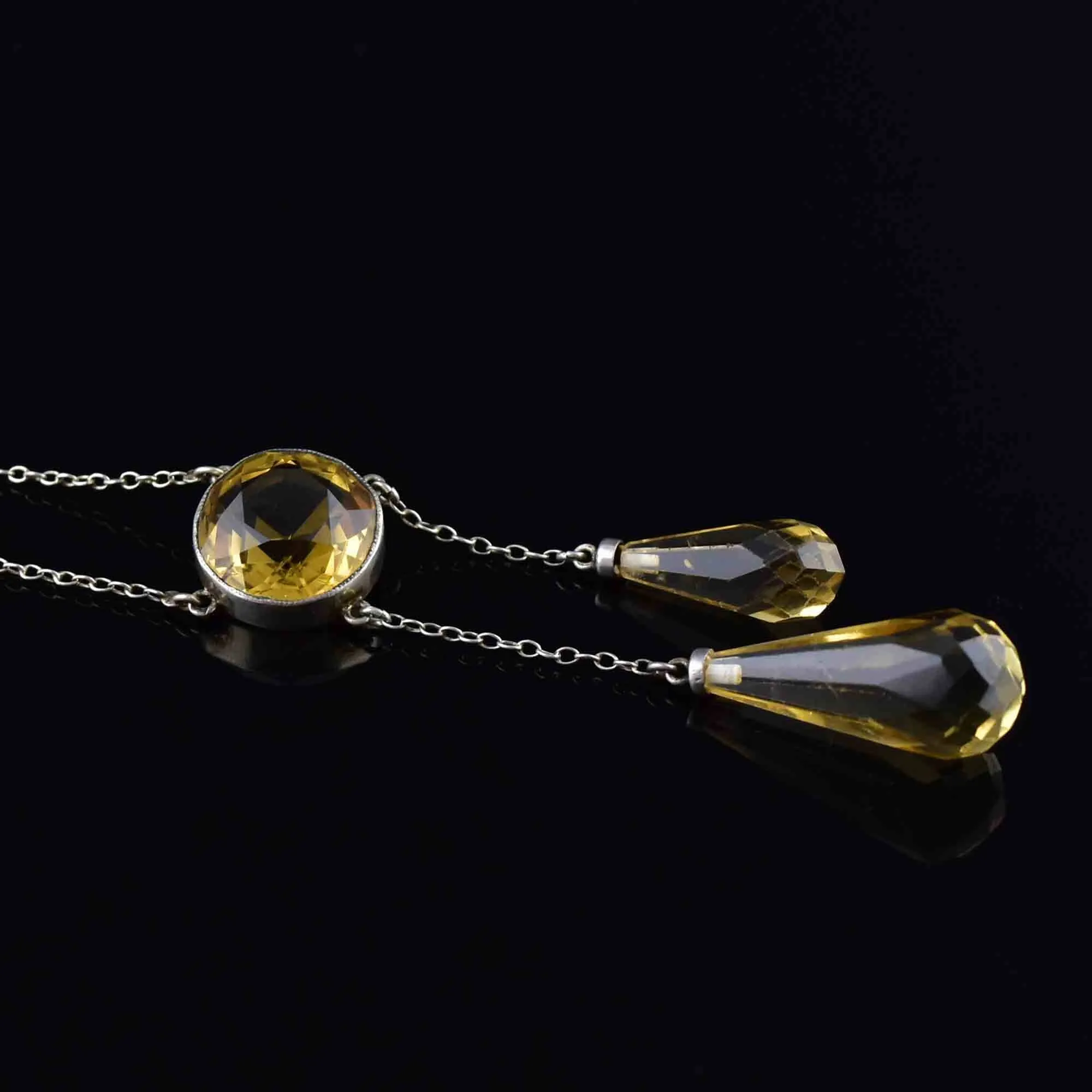 Antique Edwardian Silver Citrine Negligee Necklace