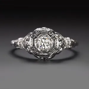 ART DECO DIAMOND ENGAGEMENT RING 0.25ct OLD EUROPEAN CUT 18k WHITE GOLD VINTAGE