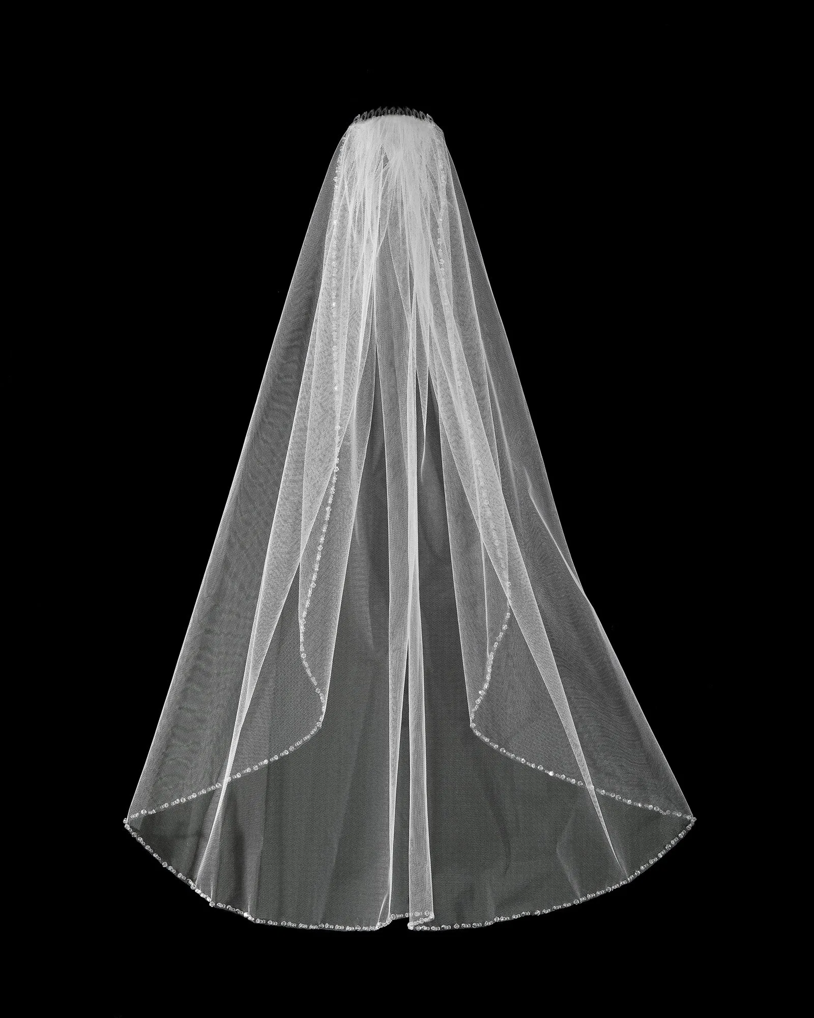 Beaded Edge White Veil and Tiara