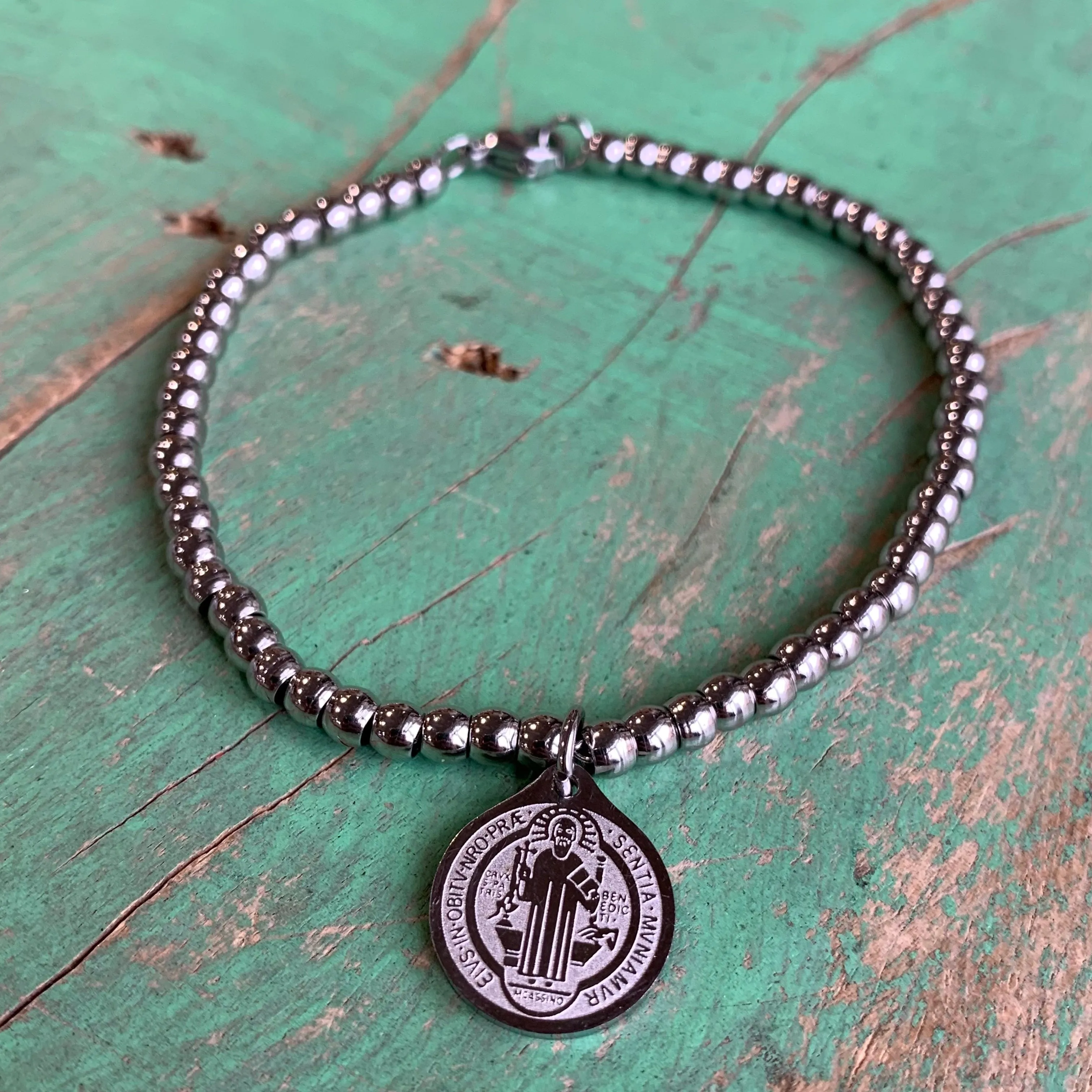 Beaded Stainless Steel St Benedict Bracelet