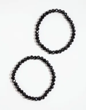 Black Facet Bead Bracelet Pack