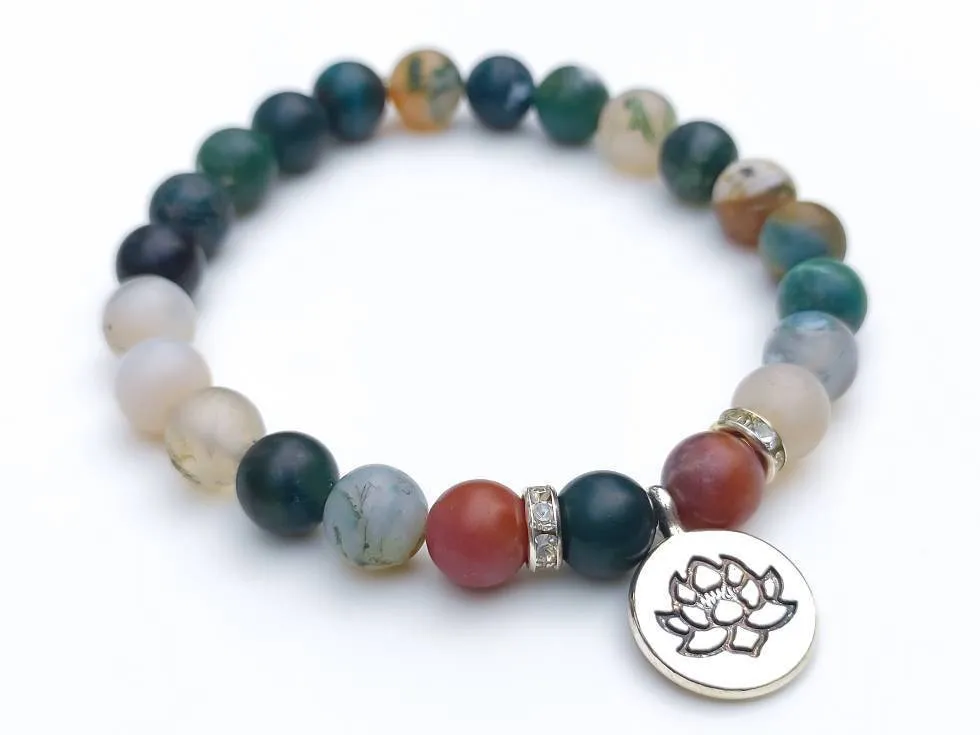 Bloodstone Crystal Lotus Charm Bracelet