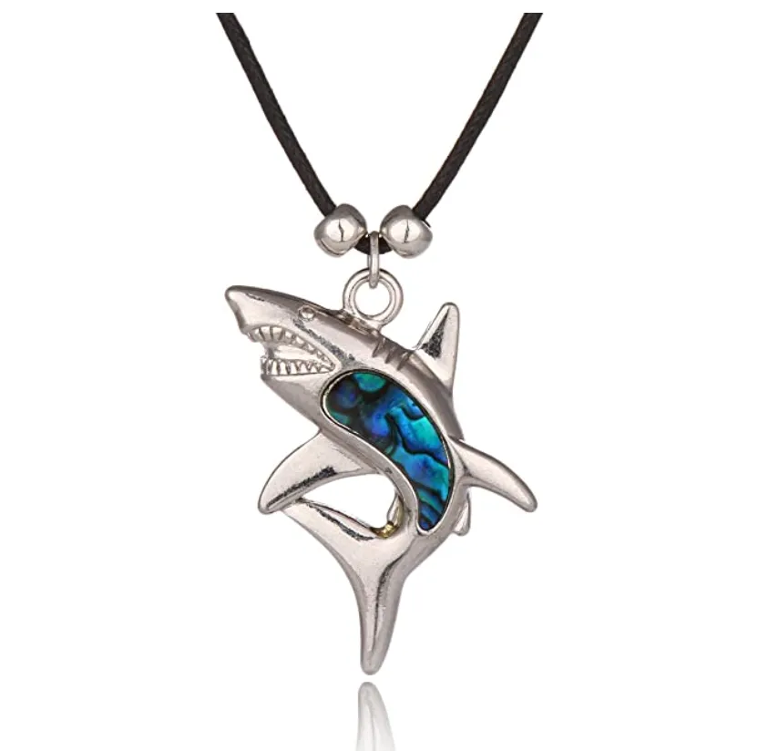 Blue Opal Shark Rope Necklace Pendant Shark Charm Birthday Gift Chain 18in.