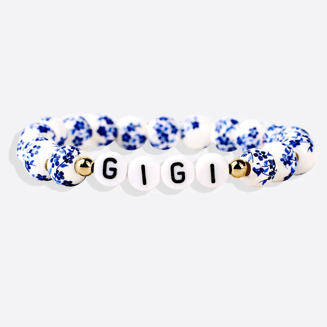 Blue Porcelain Floral Beaded Bracelet for Mom & Grandma