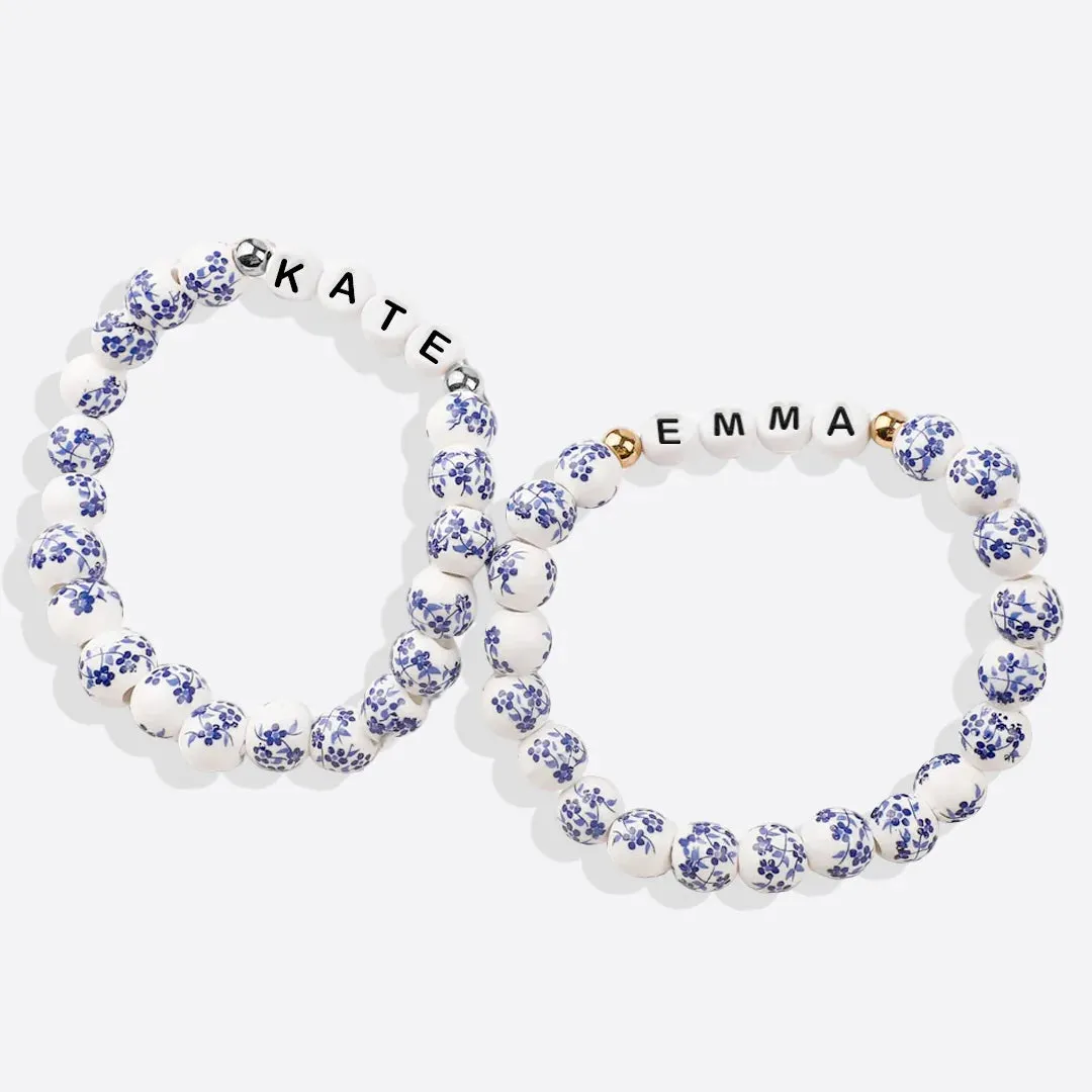 Blue Porcelain Floral Beaded Bracelet for Mom & Grandma