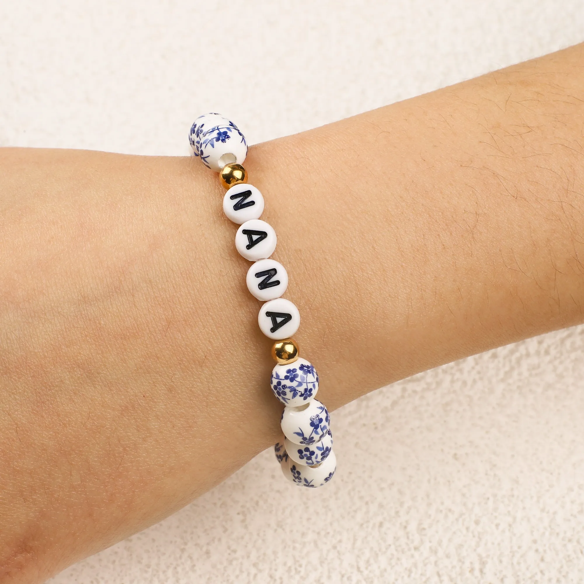 Blue Porcelain Floral Beaded Bracelet for Mom & Grandma