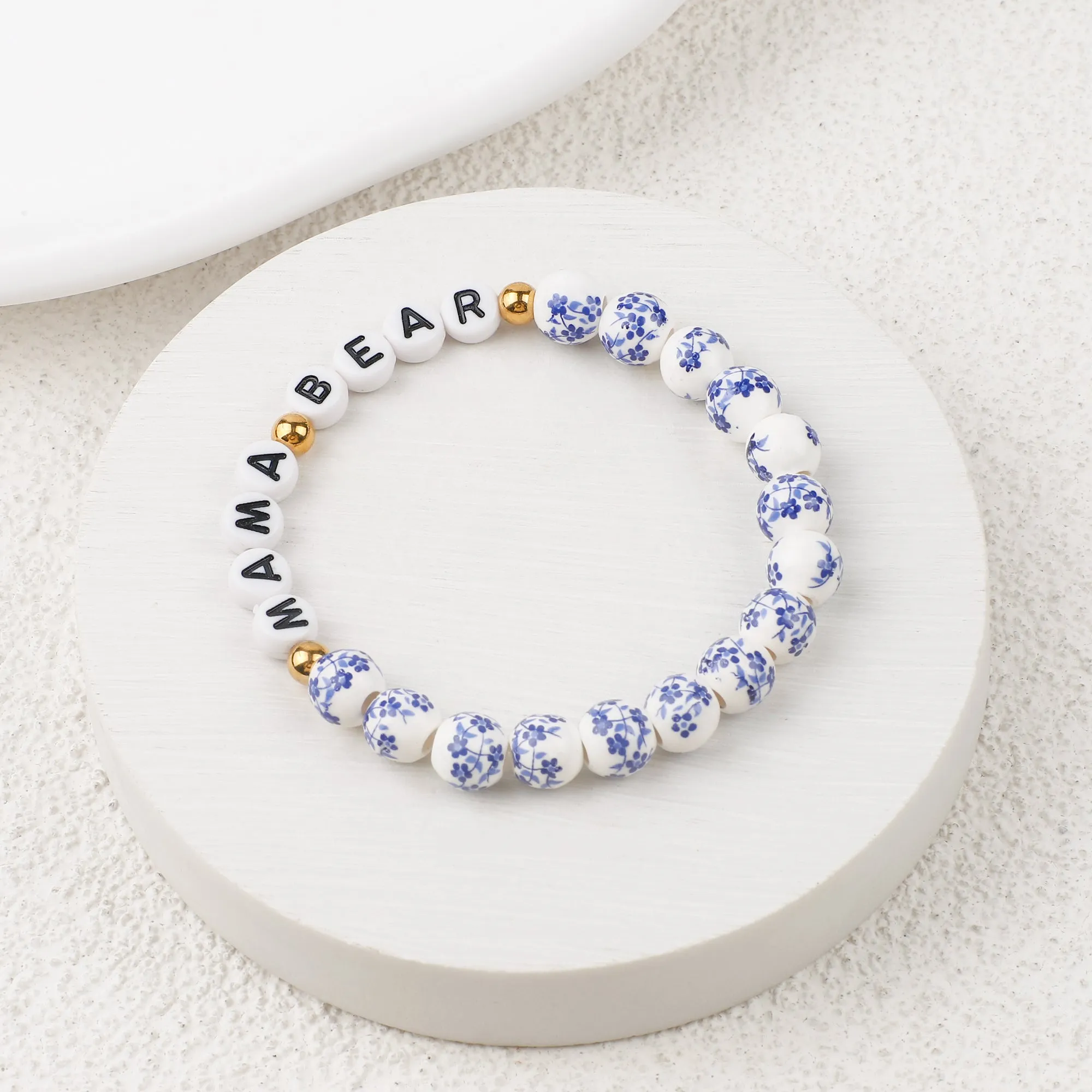 Blue Porcelain Floral Beaded Bracelet for Mom & Grandma