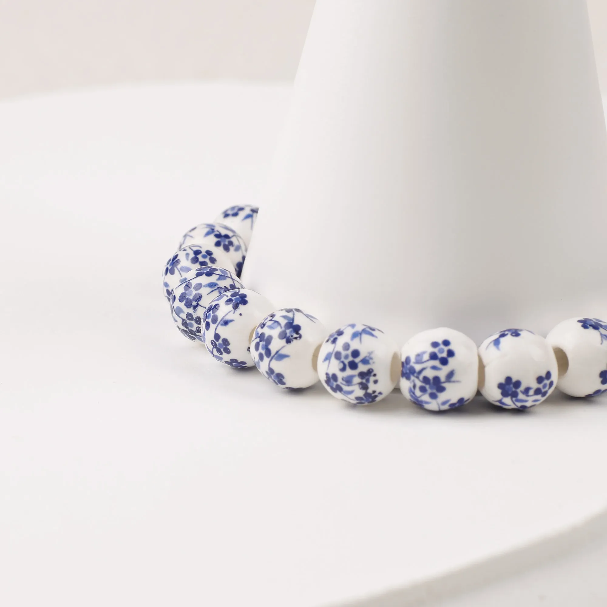 Blue Porcelain Floral Beaded Bracelet for Mom & Grandma