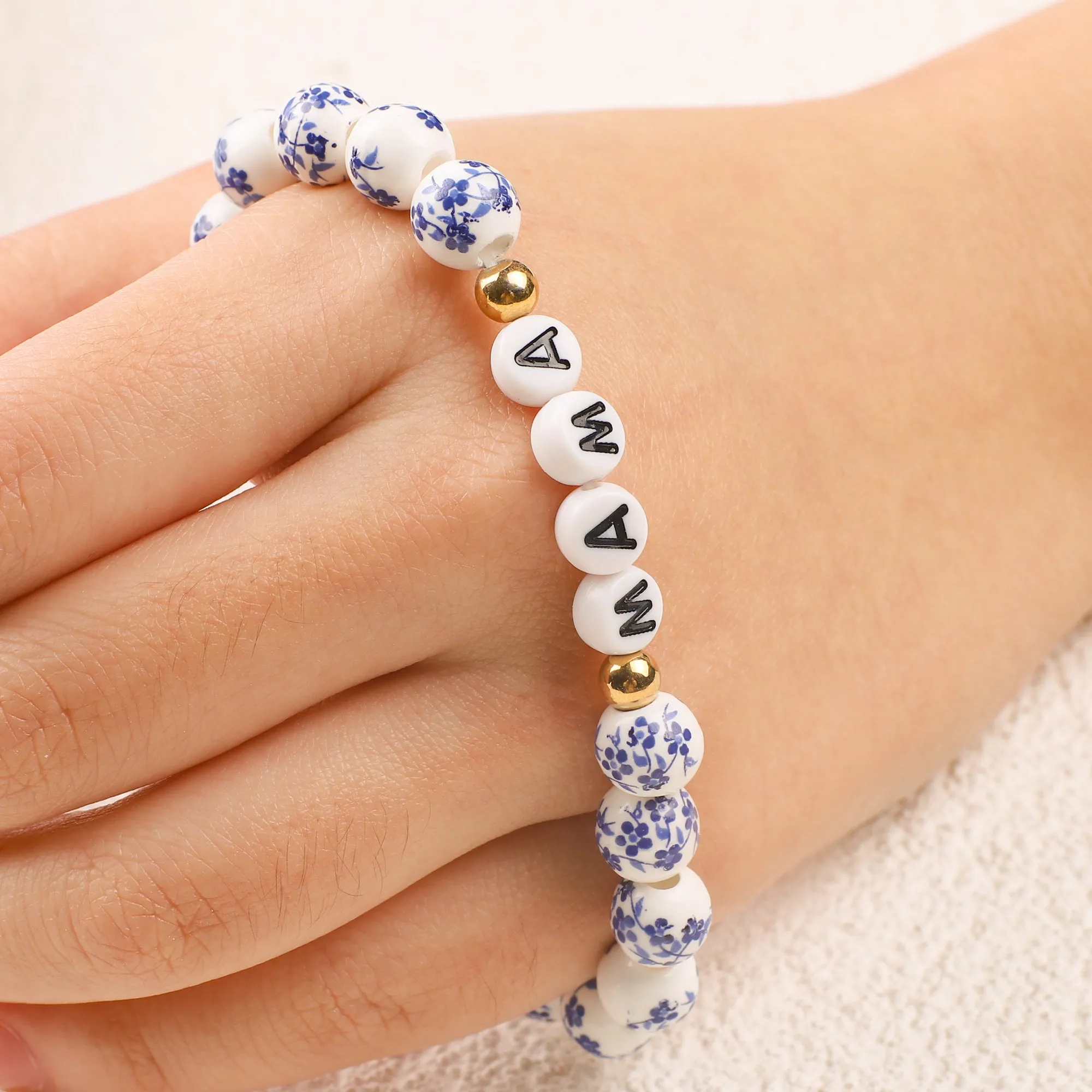 Blue Porcelain Floral Beaded Bracelet for Mom & Grandma